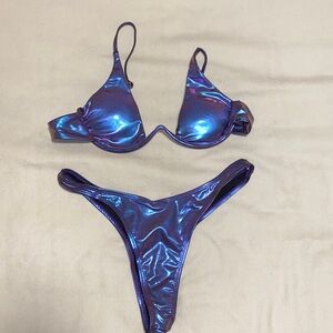 SHEIN mini bikini/tong underwire shiny & iridescent bathing suit Sz Small